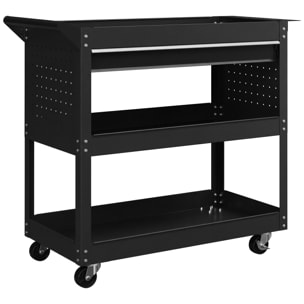 Servante d'atelier chariot à outils 2 étagères plateau grand tiroir tablette à outils acier noir