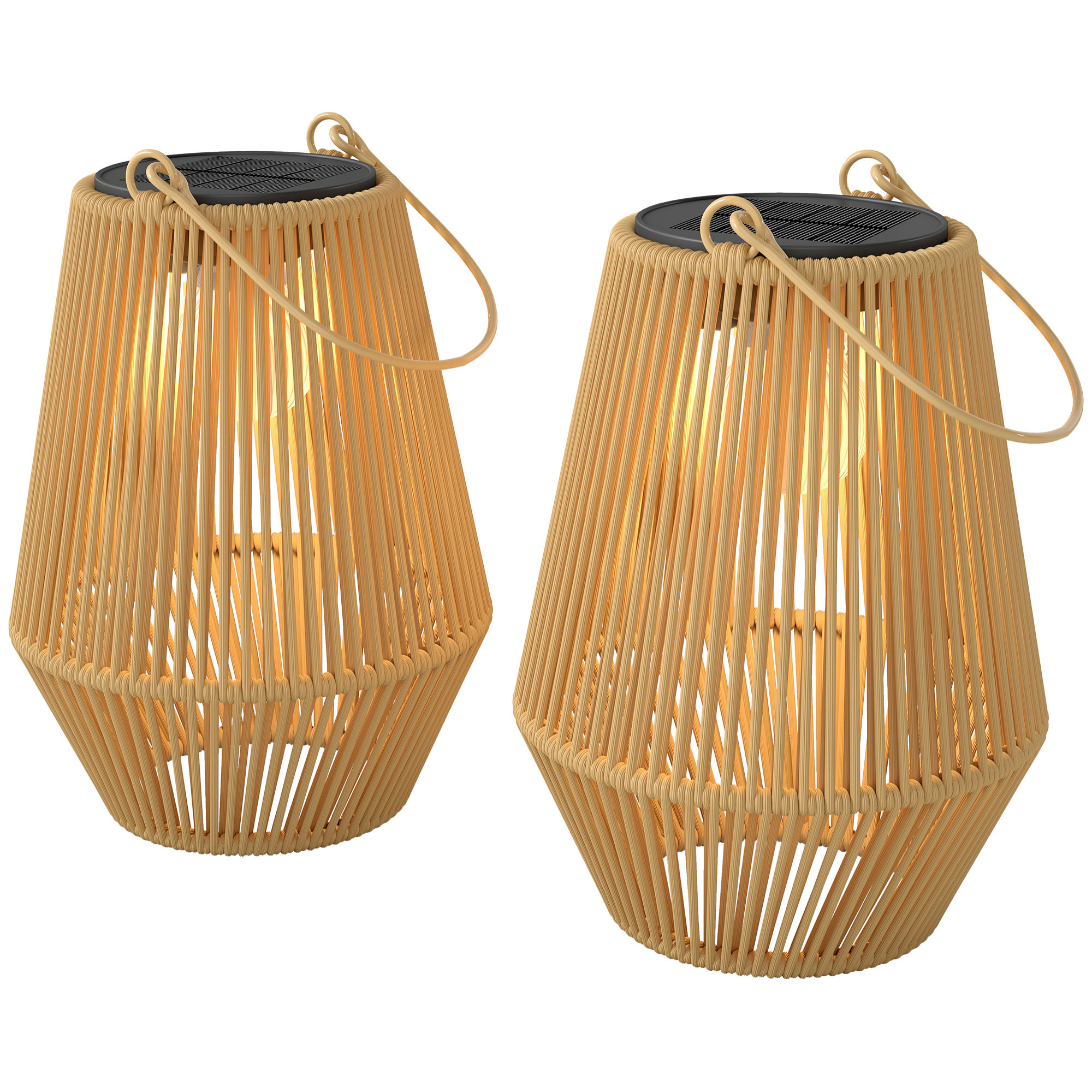 Lot de 2 lanternes LED solaires suspendues de jardin résine filaire effet rotin