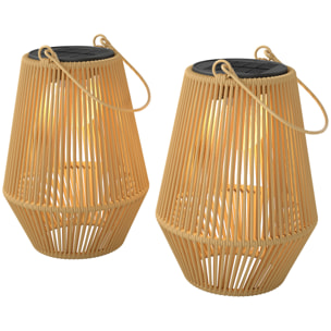 Lot de 2 lanternes LED solaires suspendues de jardin résine filaire effet rotin