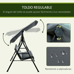 Columpio de Jardín Exterior de 3 Plazas, Balancín de Jardín Exterior con Techo Ajustable y Marco de Acero, para Balcón, Terraza, Patio, Carga 240 kg, 172x110x153 cm, Gris