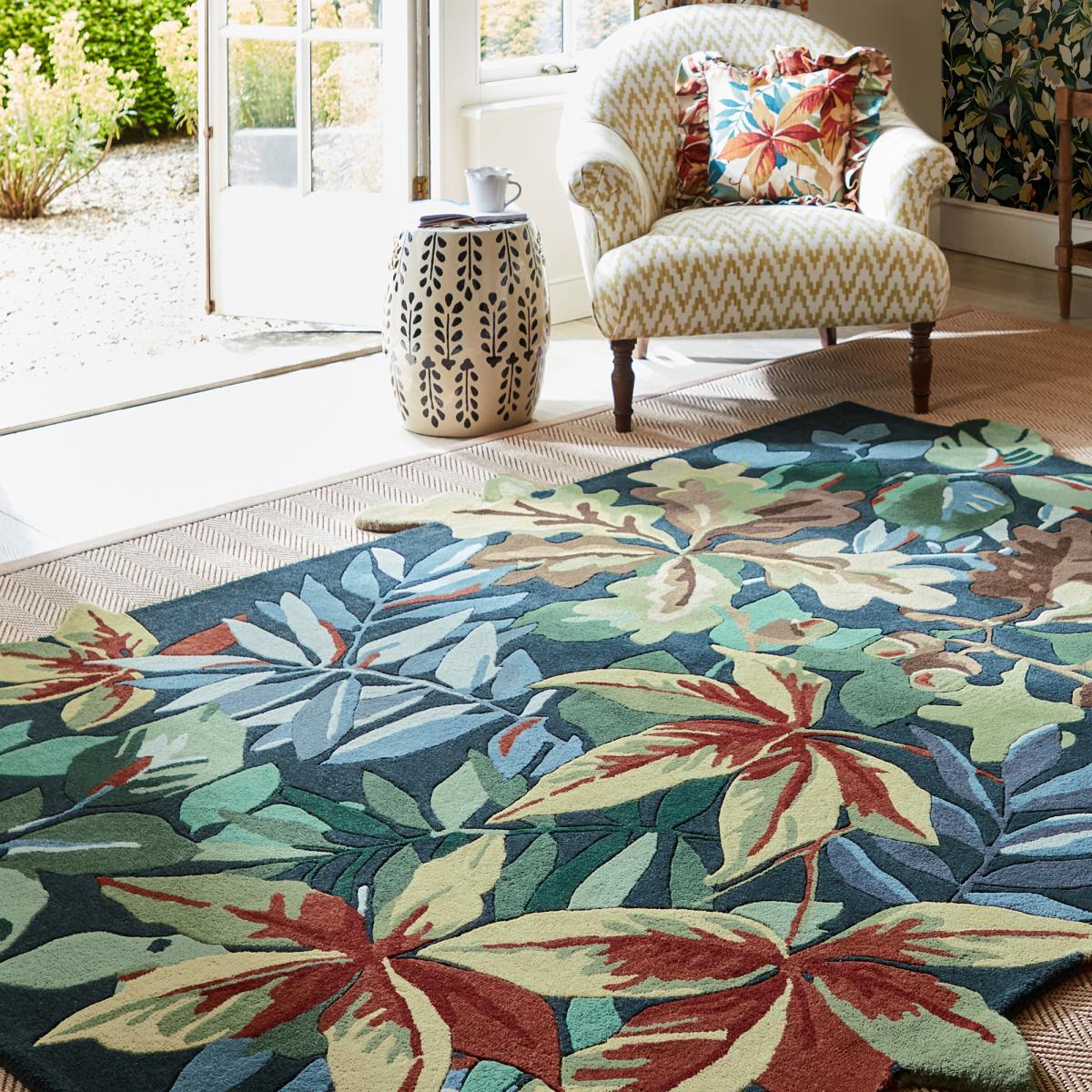 Tapis salon et chambre fait main en laine motif floral TAPI