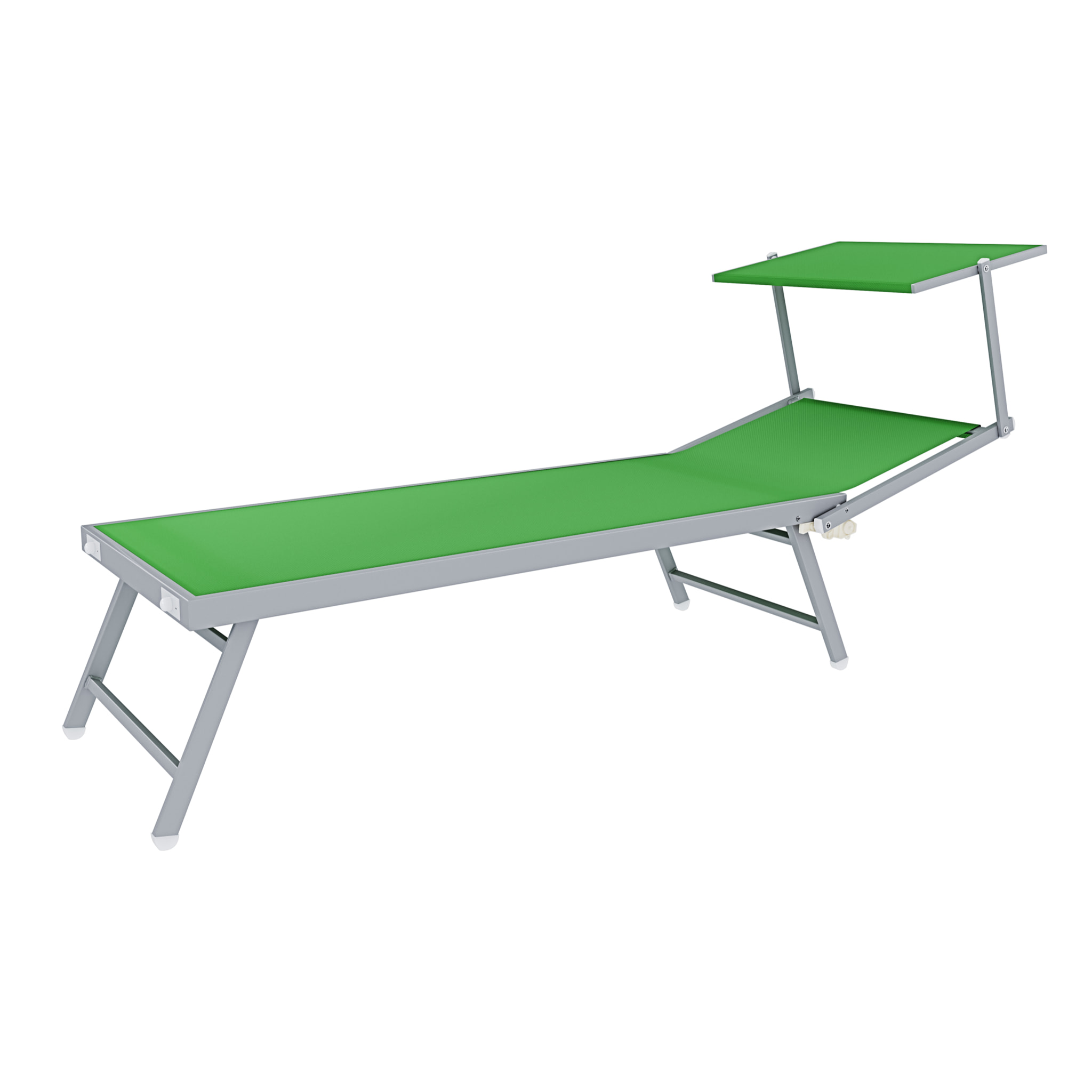 Coppia Di Lettini Prendisole Pieghevole Professionale in Alluminio e Tessuto Textilene Tettuccio Parasole Sdraio Mare Spiaggia 182x60x38 cm Verde