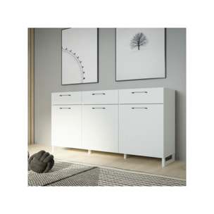 Buffet L165 cm 3 tiroirs 3 portes soft close décor gris clair - BASIL