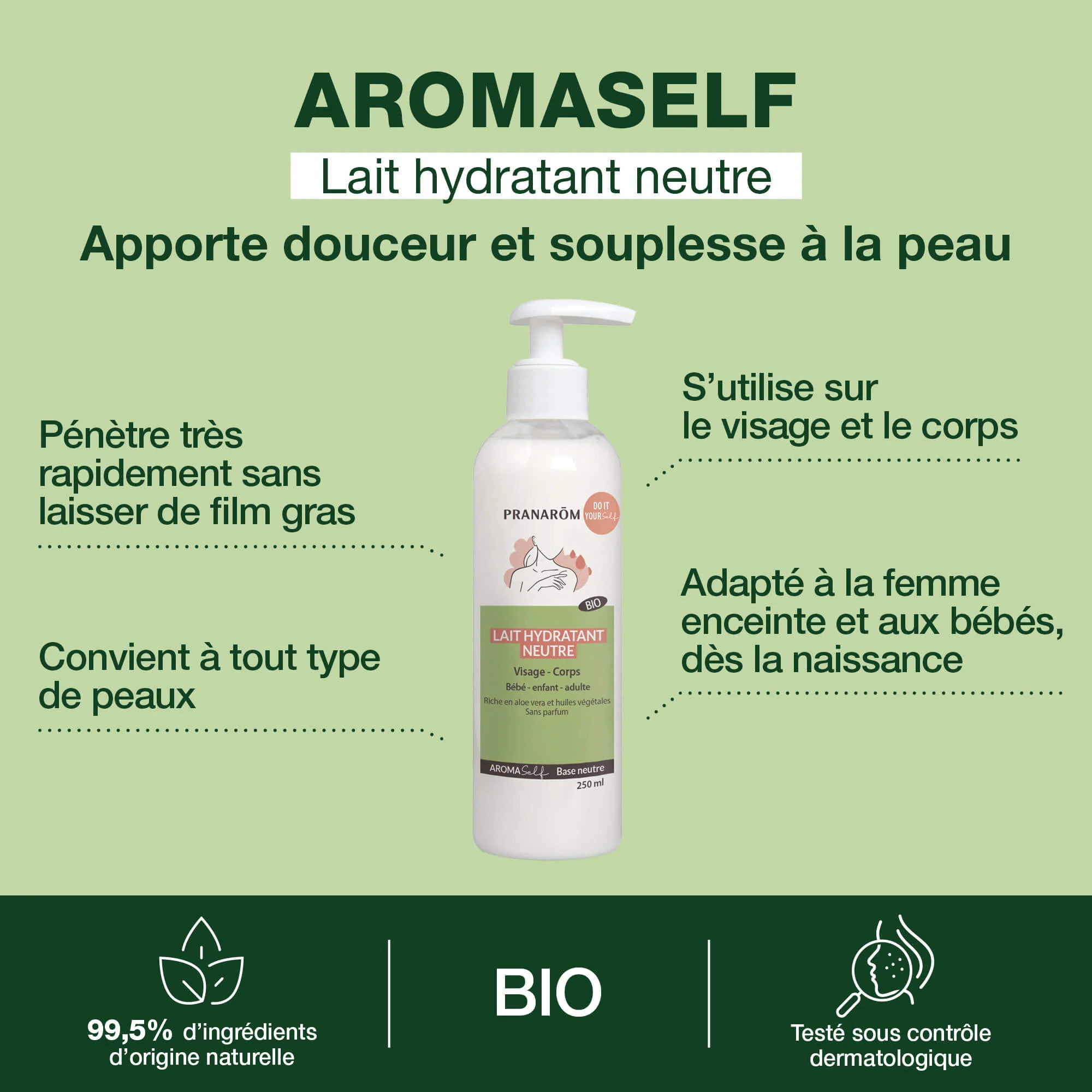 Pranarom - Lait hydratant neutre - Bio - 250 ml