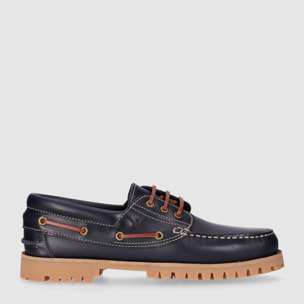 Zapatos de Piel - Marino - Tacón: Bajo