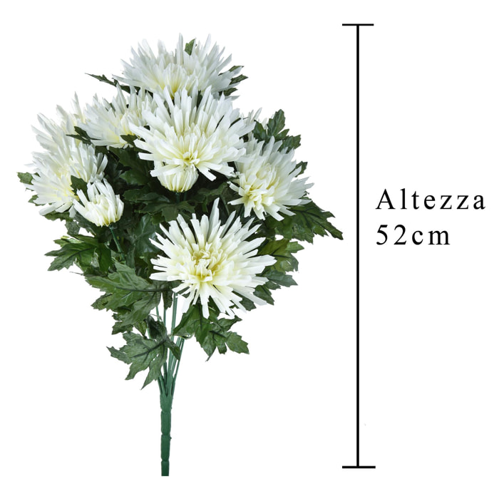 Crisantemo Fuji Spider Con 12 Fiori. Altezza 52 Cm - Pezzi 2 - 23X52X23cm - Colore: bianco - Bianchi Dino - Fiori Artificiali