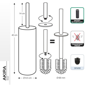 Brosse wc avec support Acier AKIRA Berry mat Spirella