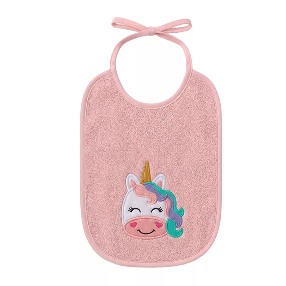 Bavoir enfant pur coton 420 g/m² brodé rose Petite licorne rose