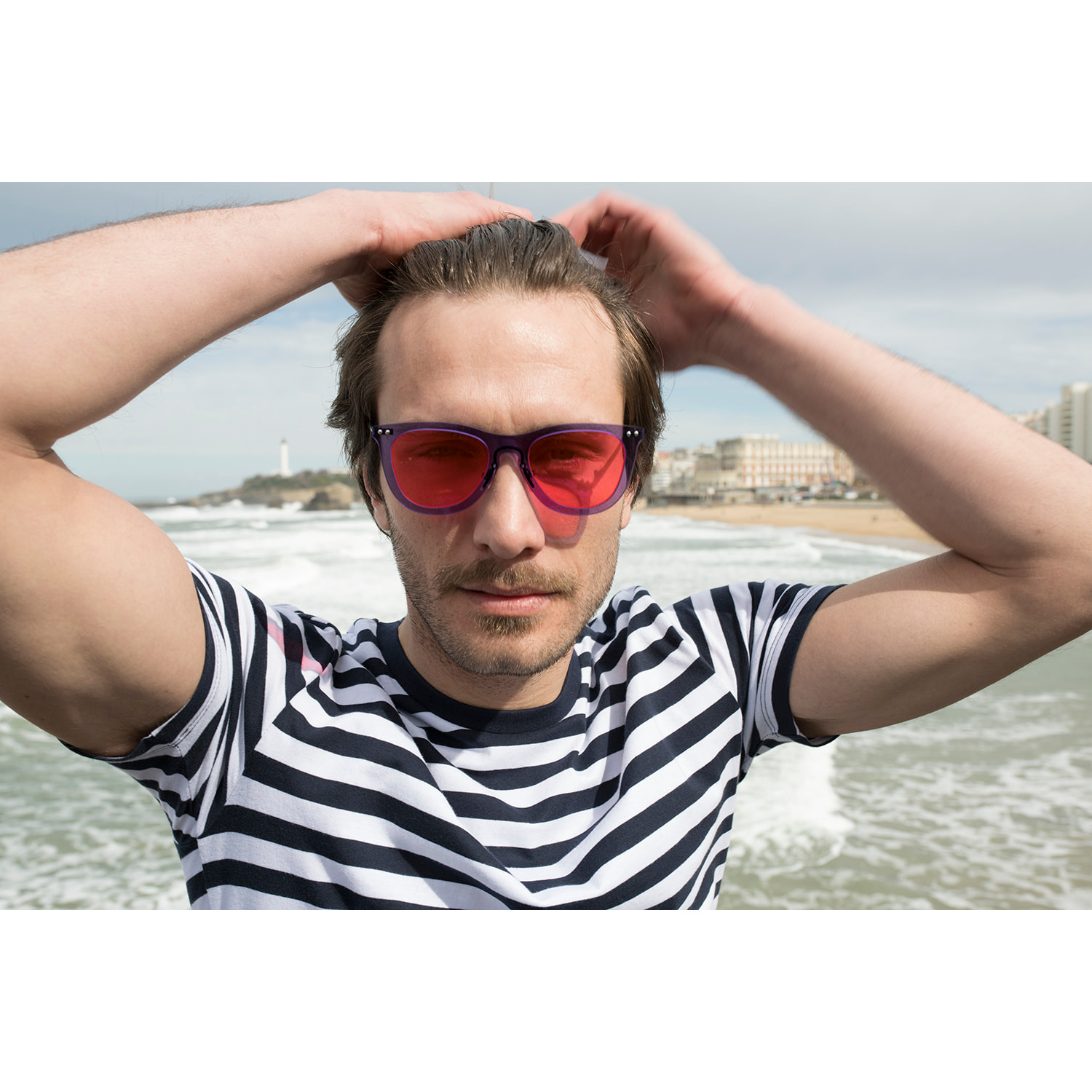 Gafas de sol OCEAN GENOVA - Azul transparente / Transparente rosa degradado y patillas de metal negro mate