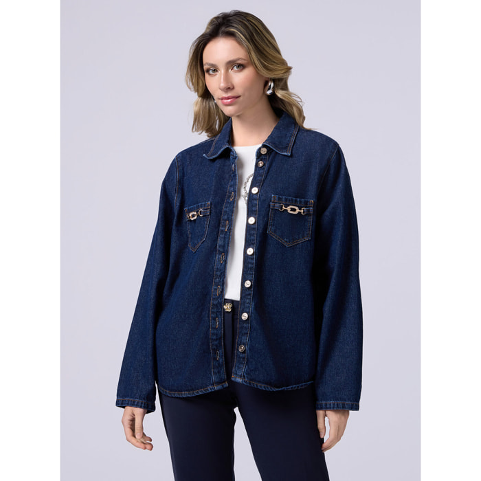 Oltre - Camicia in denim con fibbie metalliche - Blu