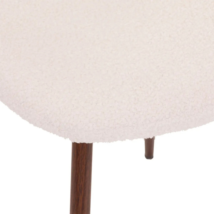 Chaise "Roka" - bouclette - pieds imitation noyer - blanc