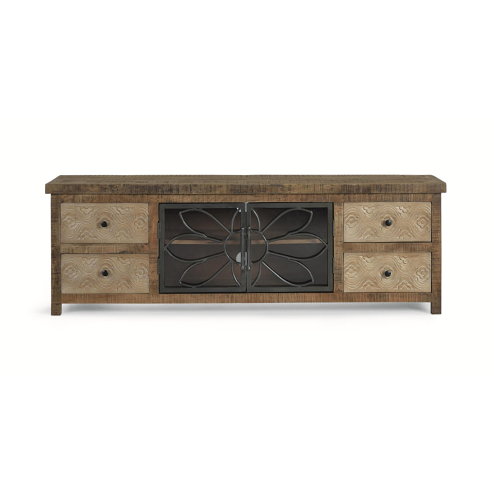 Mueble TV de Madera de Mango 170 Cm Estilo Industrial Moderno