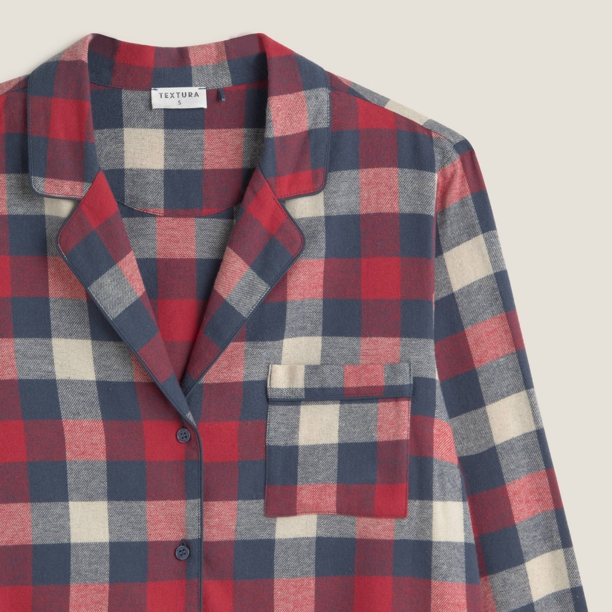 Camisa de algodón franela con cuadros Neusa color marfil crudo 100% Algodón