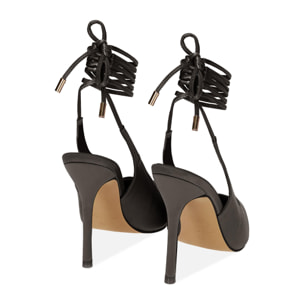 Slingback nere in raso, tacco 11 cm