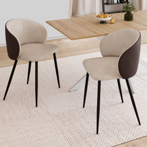 Chaises Léona bi-matière taupe et marron pieds métal noirs - lot de 2