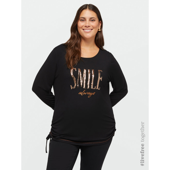 Fiorella Rubino - Camiseta con texto de viscosa LENZING™ ECOVERO™ - Negro