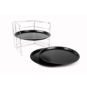 Set 3 teglie pizza tonde con supporto Excelsa, carbon steel antiaderente nero