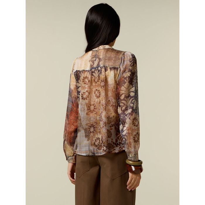 Oltre - Blusa in creponne con fiocco - Beige