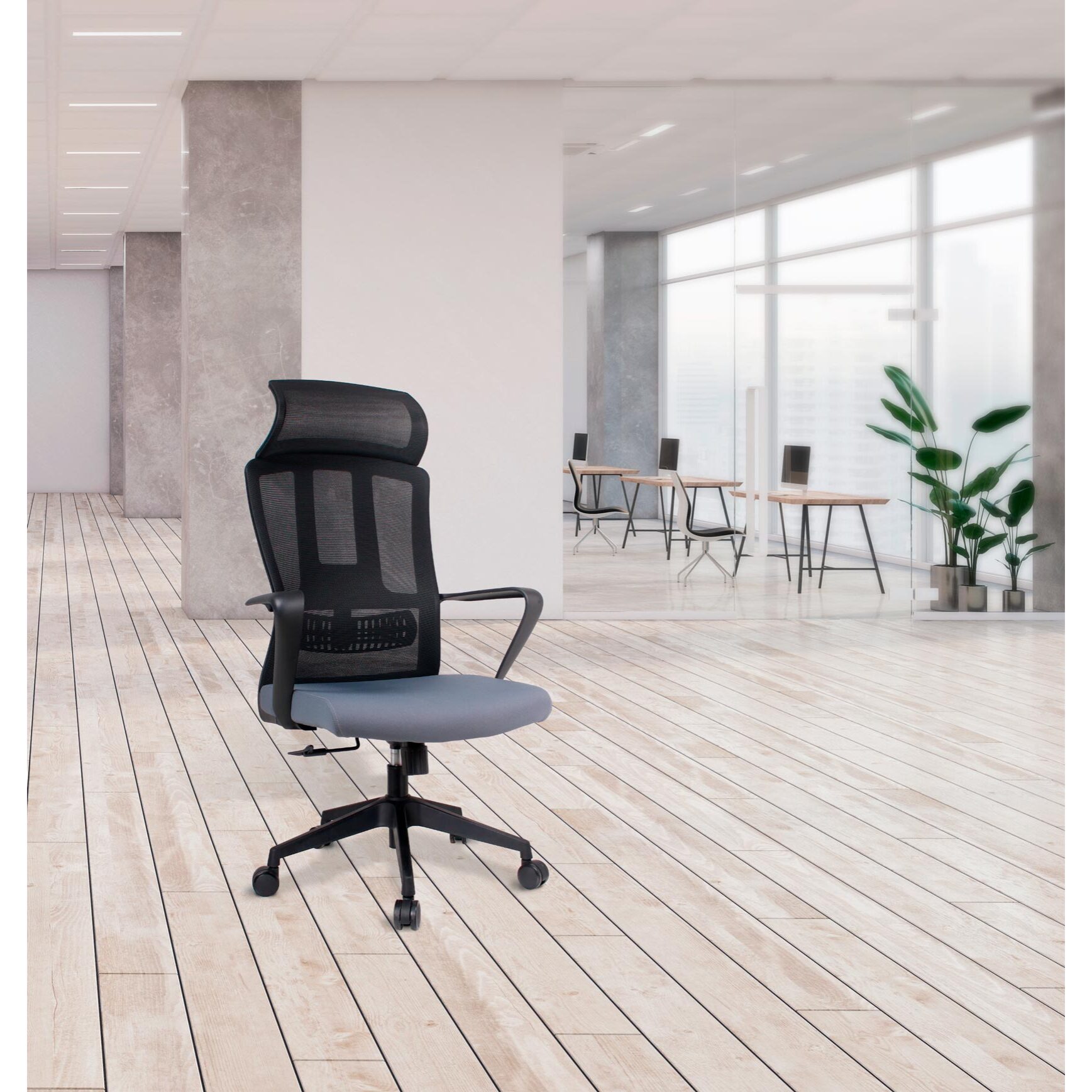 Silla de estudio Ethan tela gris y negro 128x63x66 cm