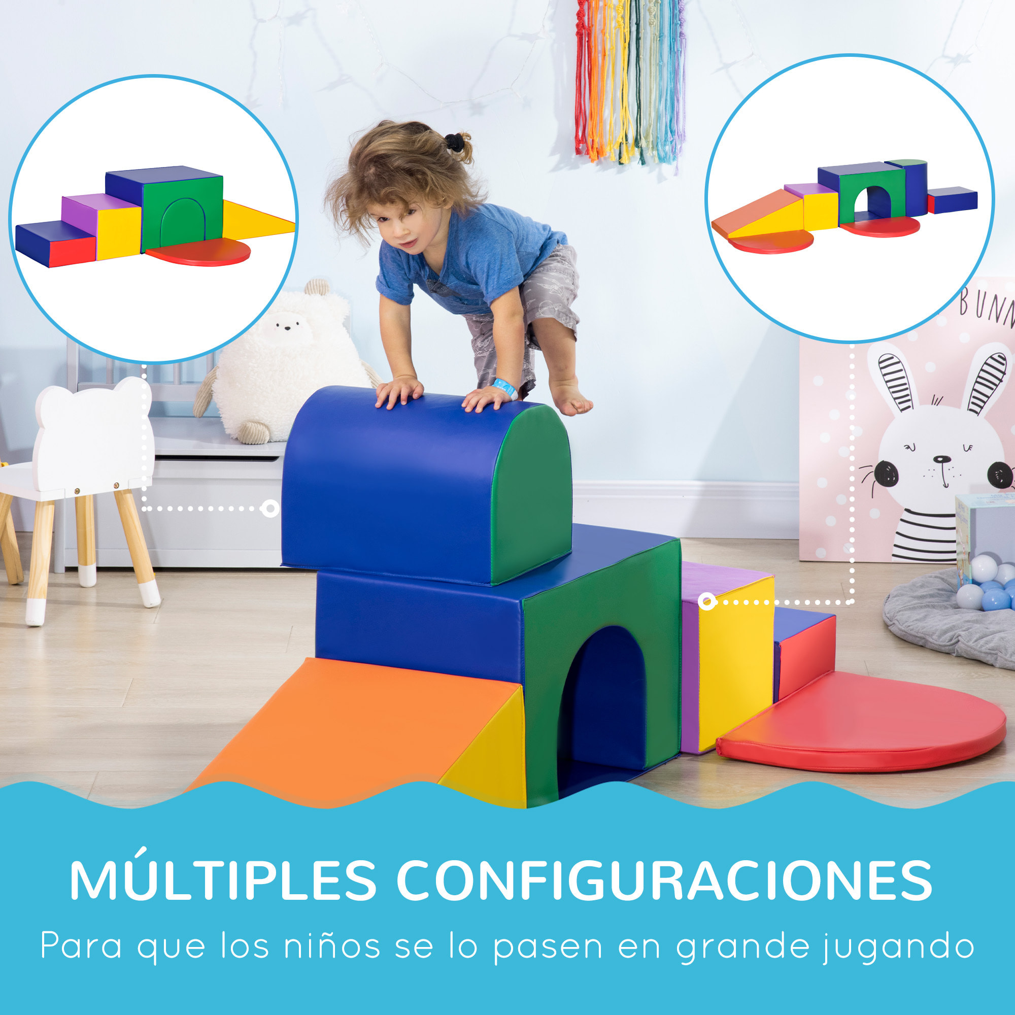 Juego de 7 Bloques Psicomotricidad para Niños Bloques de Construcción Figuras de Construcción Juguete para Aprendizaje para Escalar y Gatear Multicolor