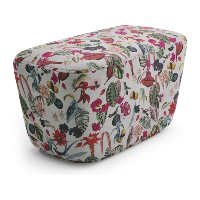 Pouf "Triana" en velours motif tropical