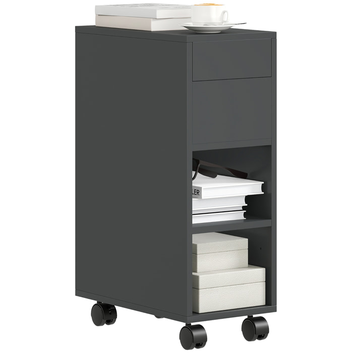 Mesa Auxiliar con Encimera Deslizante y Ruedas, Mesita Auxiliar con Almacenamiento Oculto y Estante Ajustable, para Salón, Dormitorio, Negro