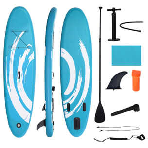 Tabla de Paddle Surf Hinchable 300x76x15 cm con Remo Ajustable Aletas Bomba Azul