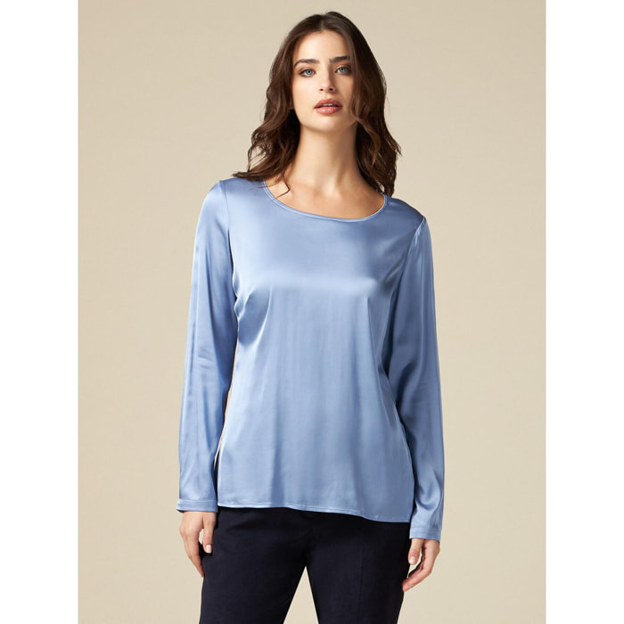 Oltre - Blusa in raso di viscosa - Azzurro