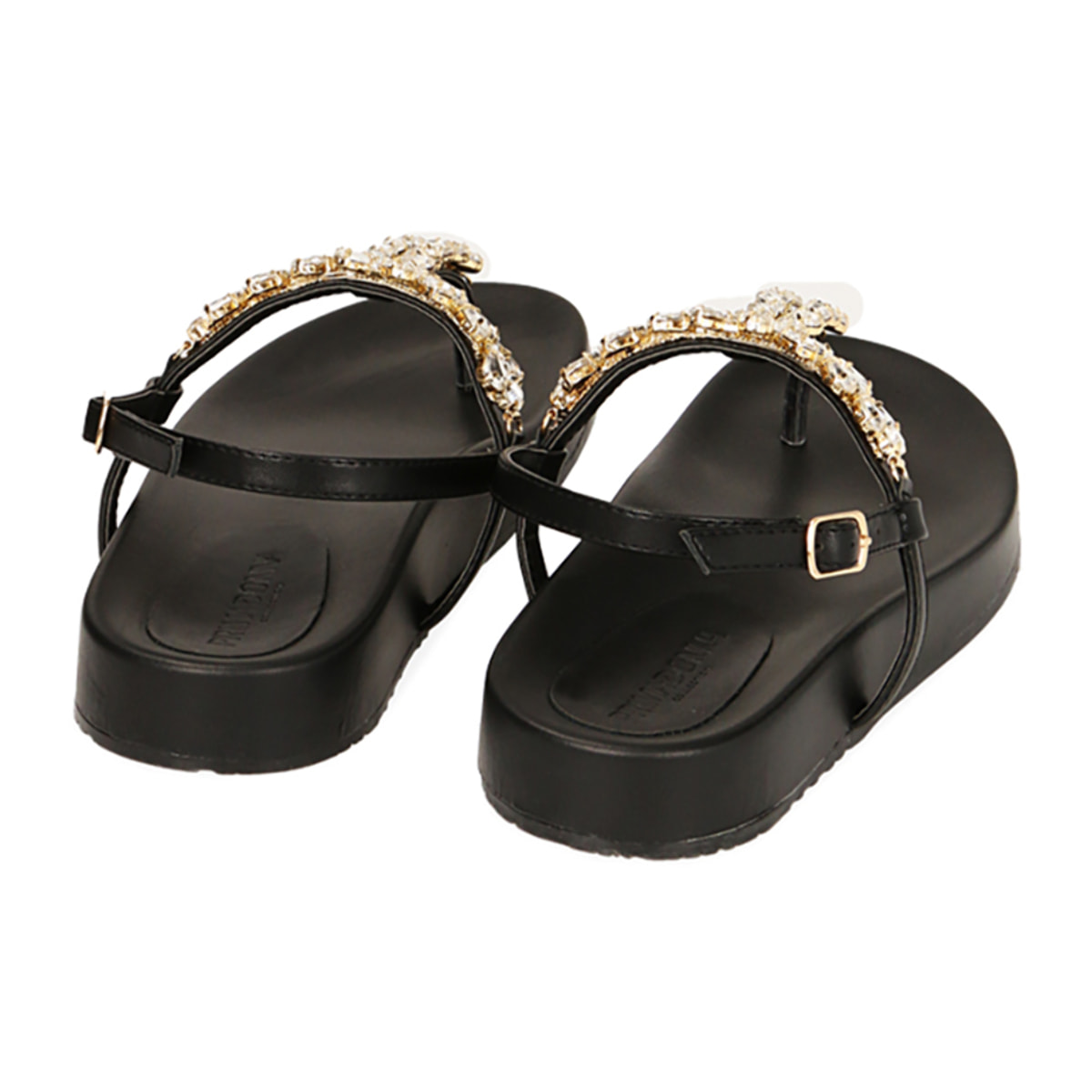 Sandalias planas con pedreria negras