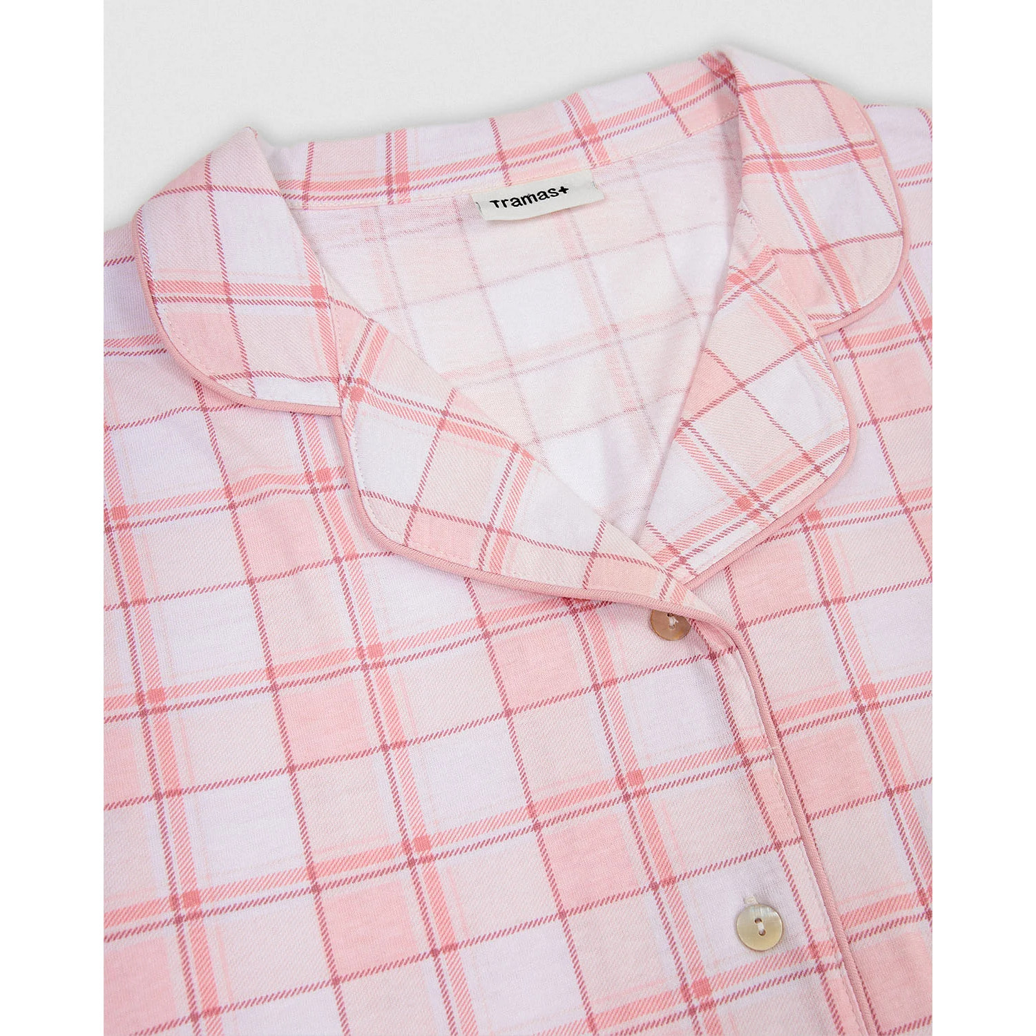 Pigiama lungo camicia in cotone a quadri moni rosa