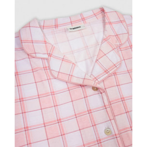 Pigiama lungo camicia in cotone a quadri moni rosa