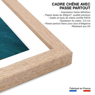 Poster bleu méditerranéen Affiche + cadre en bois - Chêne