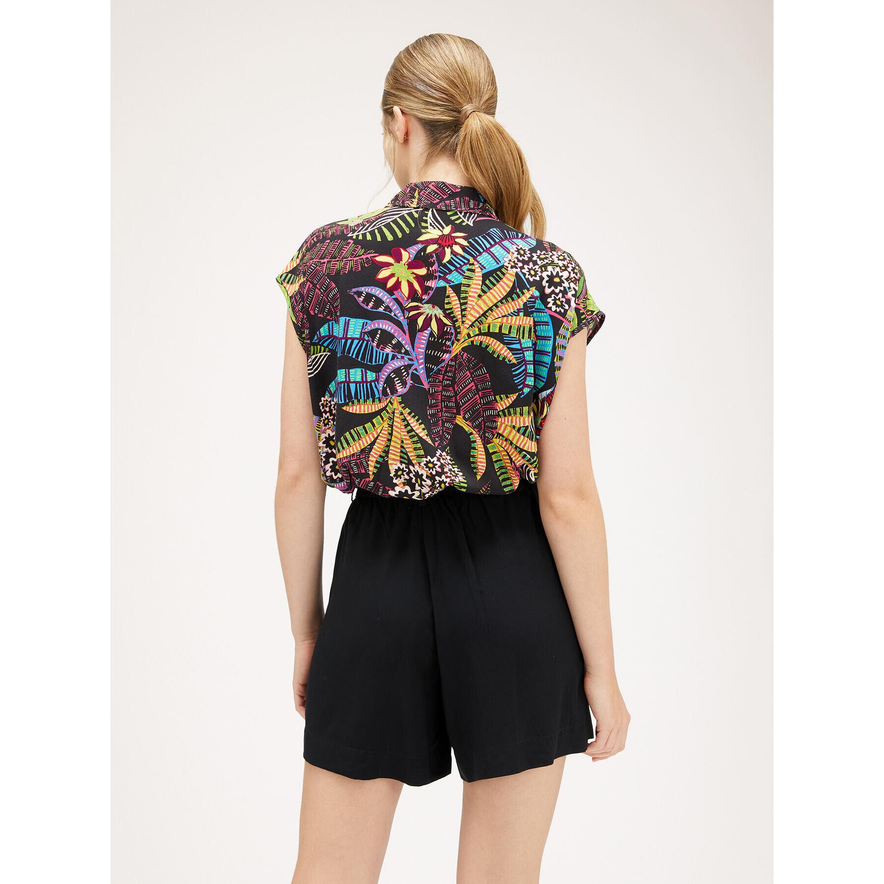 Motivi - Camicia cropped con tasche tropical print - Nero