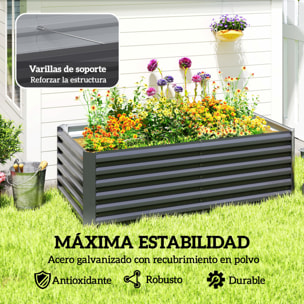 Jardinera Exterior Grande Rectangular de Acero Galvanizado, Huerto Urbano para Cultivar Plantas, Macetero Grande Exterior con Base Abierta, Resistente a la Intemperie, 180x90x57,5 cm, Gris