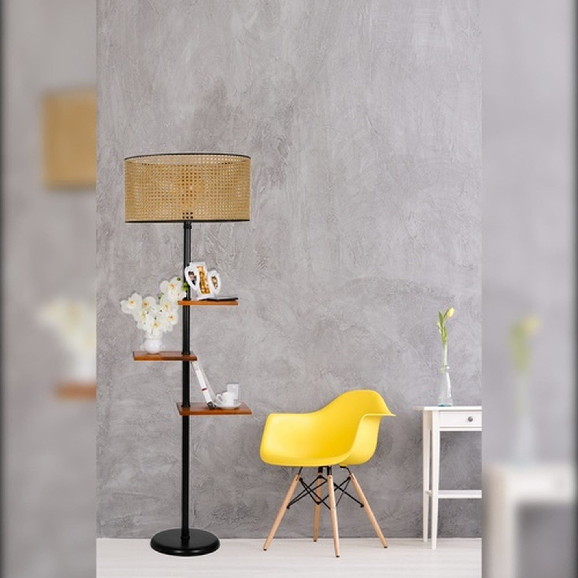 Lámpara de pie con metal , negro marrón, 45x45x170, casquillo E 27 Max 60 W