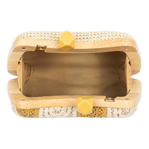 Bonamico Bolso bandolera Mujer. Fabricado en madera natural, algodón y paja trenzada.