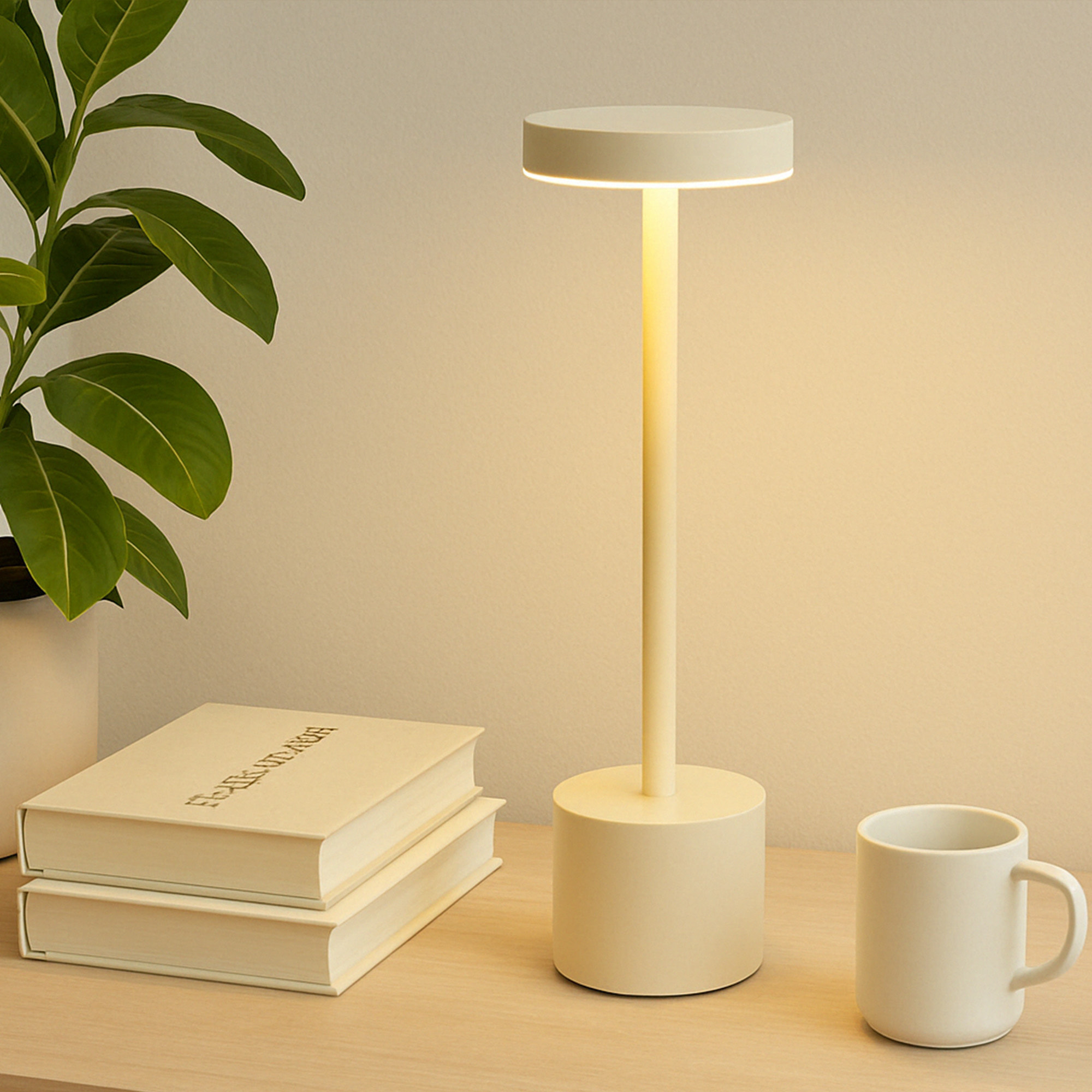 Well Home Lámpara de Mesa color Crema con 24 luces LED blanco cálido con 3 modos de iluminación Ø8x34,2cm