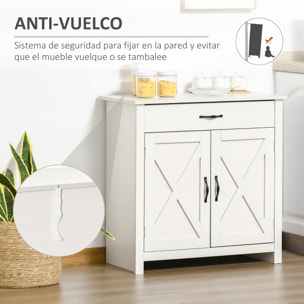 Aparador de Cocina con 1 Cajón 2 Puertas y Estante Interior Ajustable Mueble Auxiliar Decorativo para Comedor Salón 80x39,7x80 cm Blanco Lavado