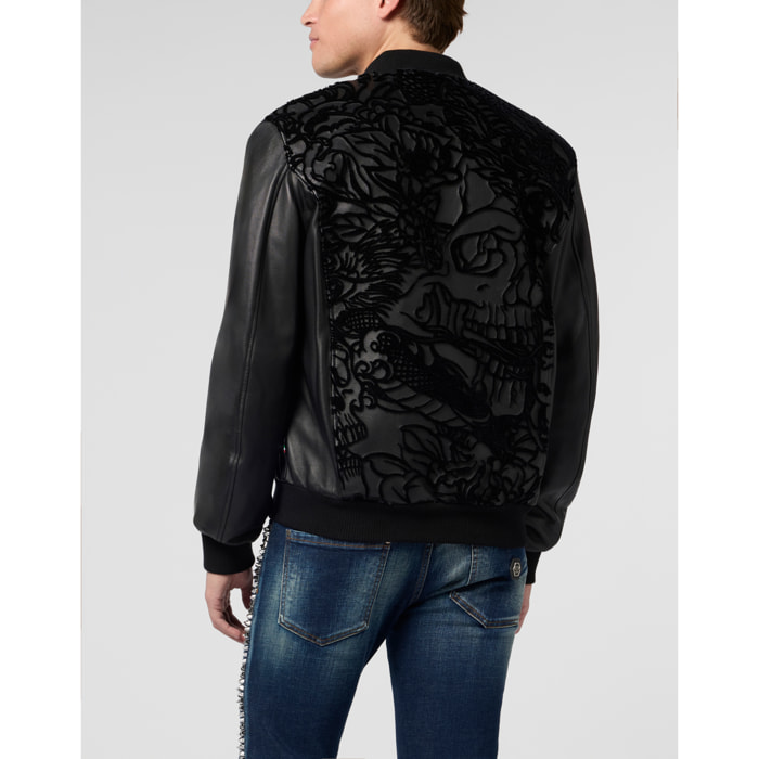 PHILIPP PLEIN Leather Bomber Dragon Skull