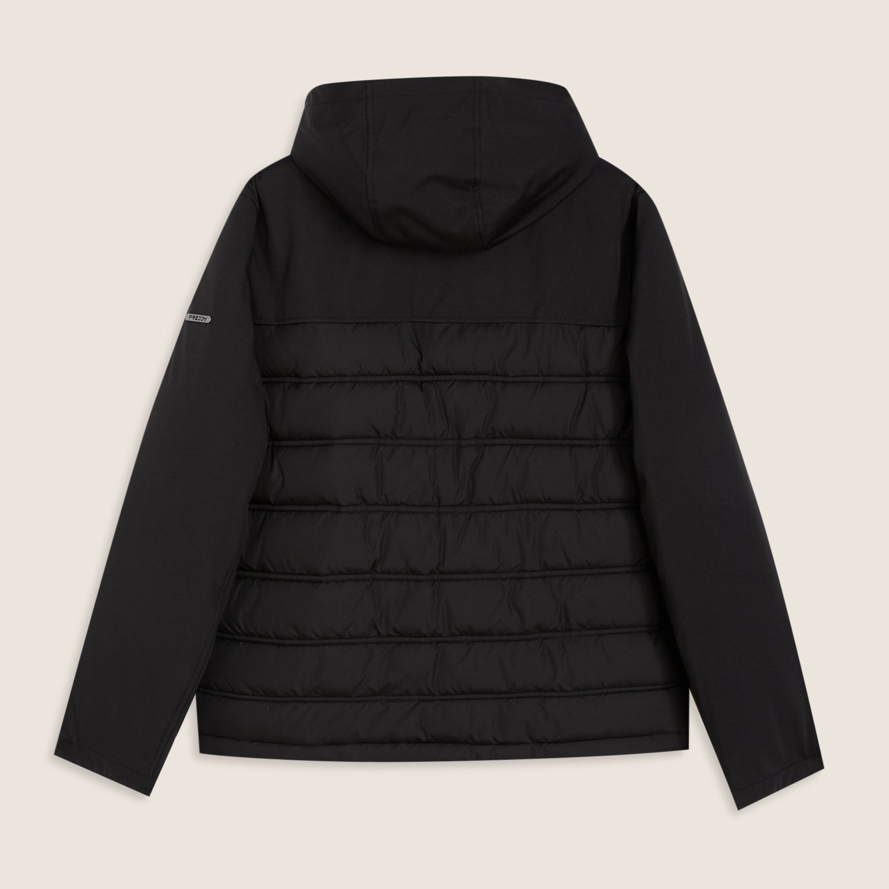 Giacca imbottita con cappuccio e inserti lisci