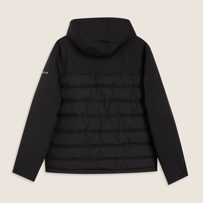 Giacca imbottita con cappuccio e inserti lisci