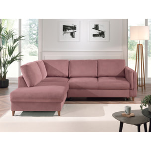 Brooke - canapé d'angle gauche - convertible - 5 places - en velours - Rose