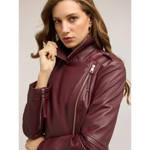 Motivi - Chaqueta de cuero con cremalleras doradas - Burgundy