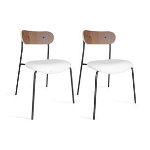 Lot de 2 chaises en tissu écru et dossier en finition noyer GASTON