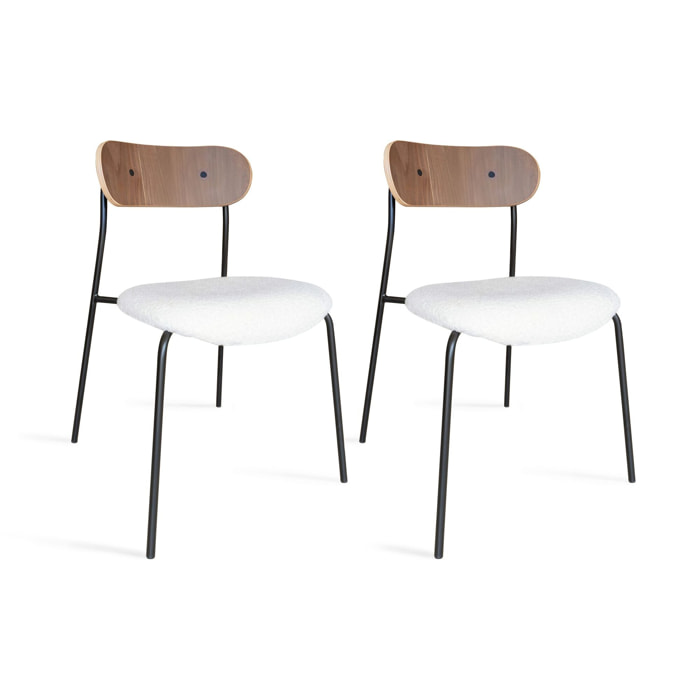 Lot de 2 chaises en tissu écru et dossier en finition noyer GASTON