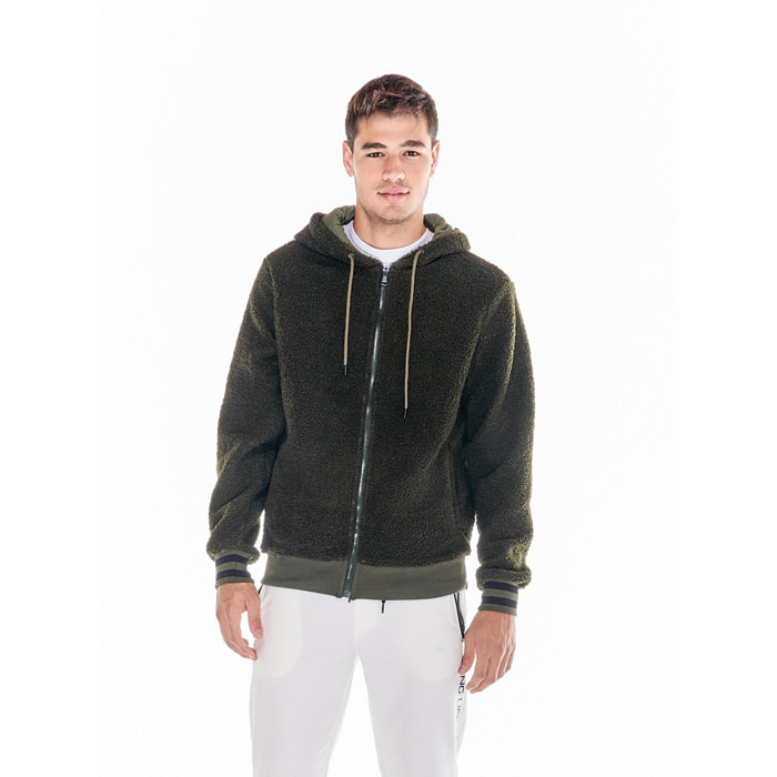 Earth Tones Chaqueta con capucha Sherpa para hombre
