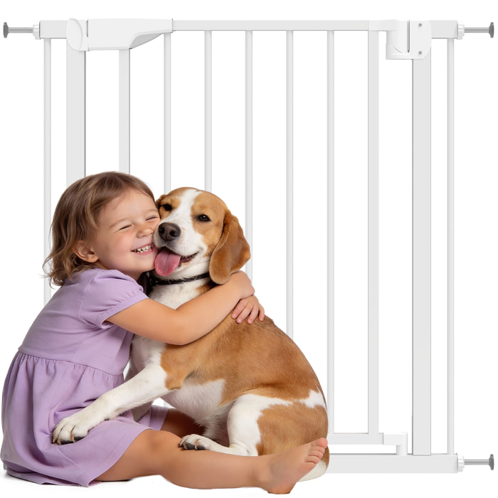 Barrera de Seguridad para Niños y Perros, Ancho 76-82 cm, Puerta para Perros, Bloqueo Doble, Cierre Automático, Apertura Dos Sentidos, para Puertas, Escaleras, Montaje a Presión, Blanco