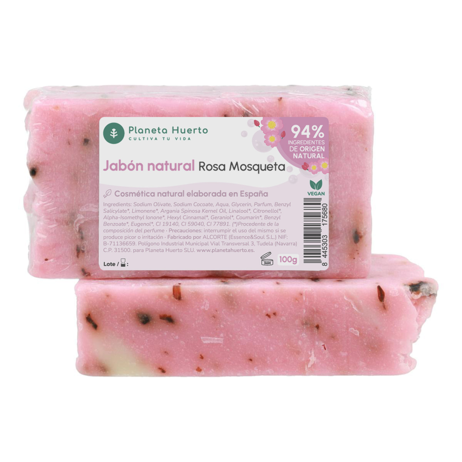 PLANETA HUERTO | Jabón Natural de Aceite de Oliva y Rosa Mosqueta 100 g | Reafirmante y Regenerador | Piel Radiante y Joven