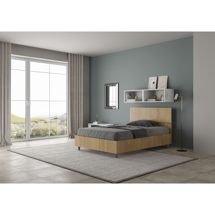 Letto una piazza e mezza con rete 120x200 testata dritta quercia Demas