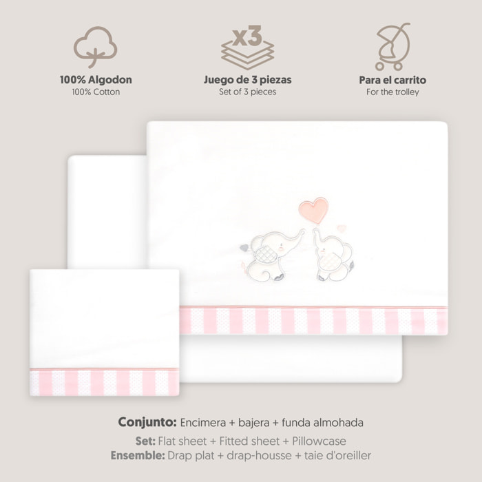 Triptico Coche Parejita Elefante Bco/Rosa